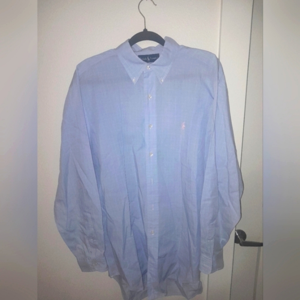 Men's Ralph Lauren Stripe Light Blue Button Down Dress Shirt Size:16-33